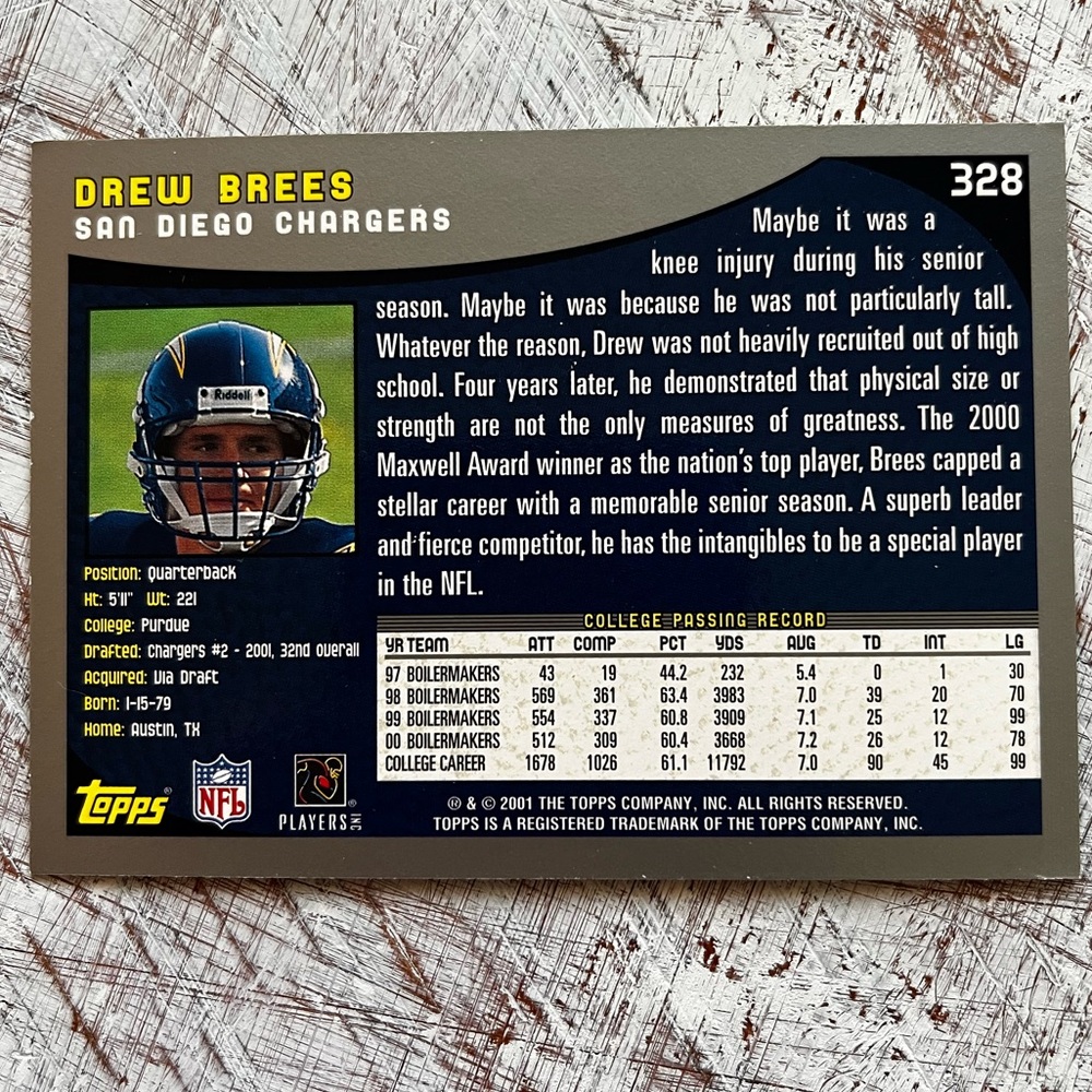 Drew Brees Rookie Football Card. - Picture 2 of 3